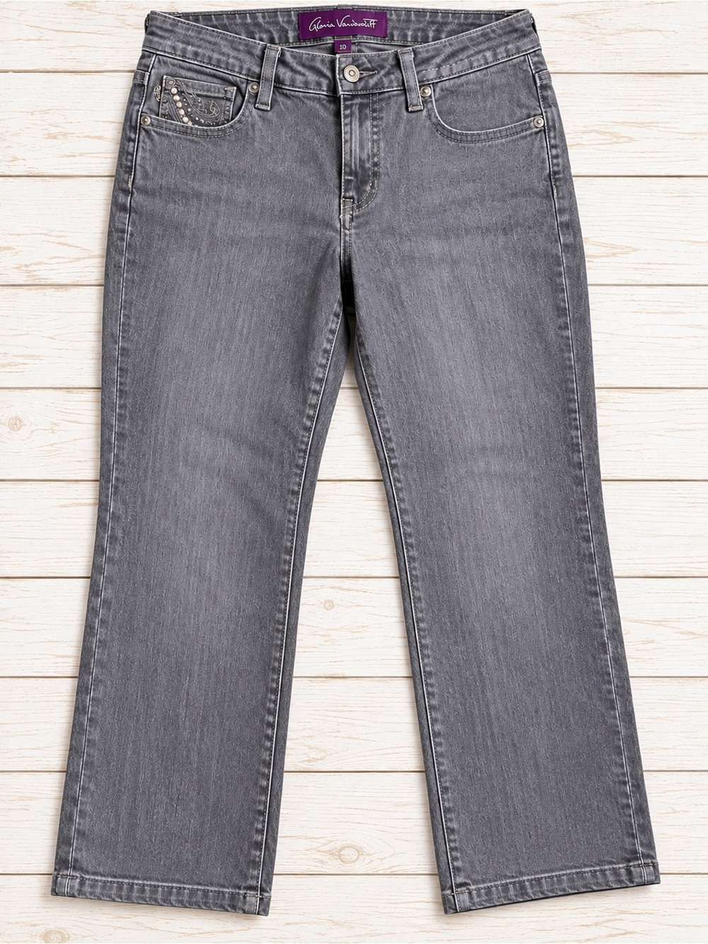 Gloria Vanderbilt Gray Straight-Leg Jeans with Stud Detail
